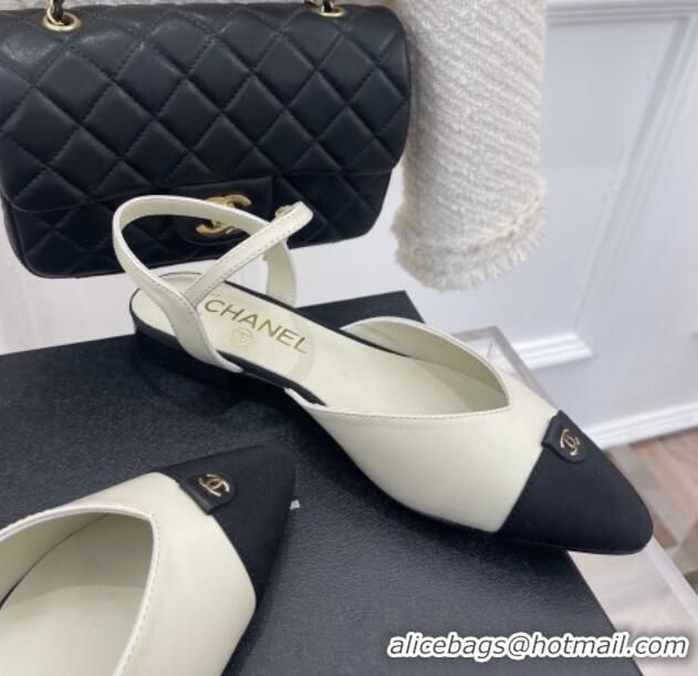 Most Popular Chanel Lambskin Flat Sandals with CC Tag White 122241