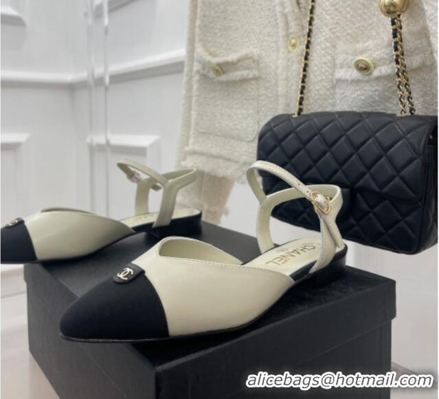 Most Popular Chanel Lambskin Flat Sandals with CC Tag White 122241