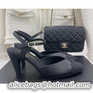 Popular Style Chanel Lambskin Medium Heel Sandals with CC Tag 7cm Black 122242 