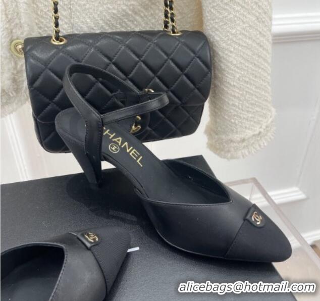 Popular Style Chanel Lambskin Medium Heel Sandals with CC Tag 7cm Black 122242 