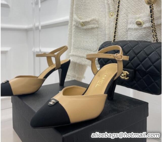 Pretty Style Chanel Lambskin Medium Heel Sandals with CC Tag 7cm Beige 122243