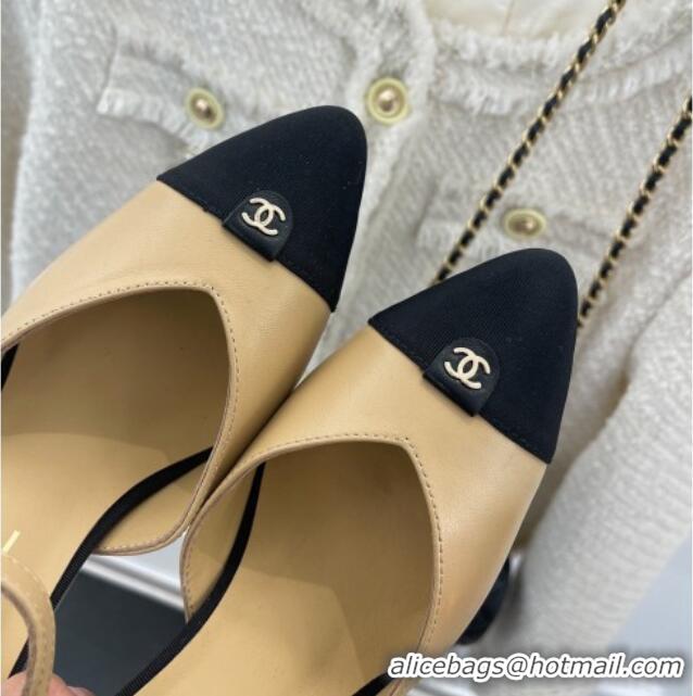 Pretty Style Chanel Lambskin Medium Heel Sandals with CC Tag 7cm Beige 122243