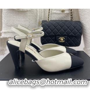 Durable Chanel Lambskin Medium Heel Sandals with CC Tag 7cm White 122244