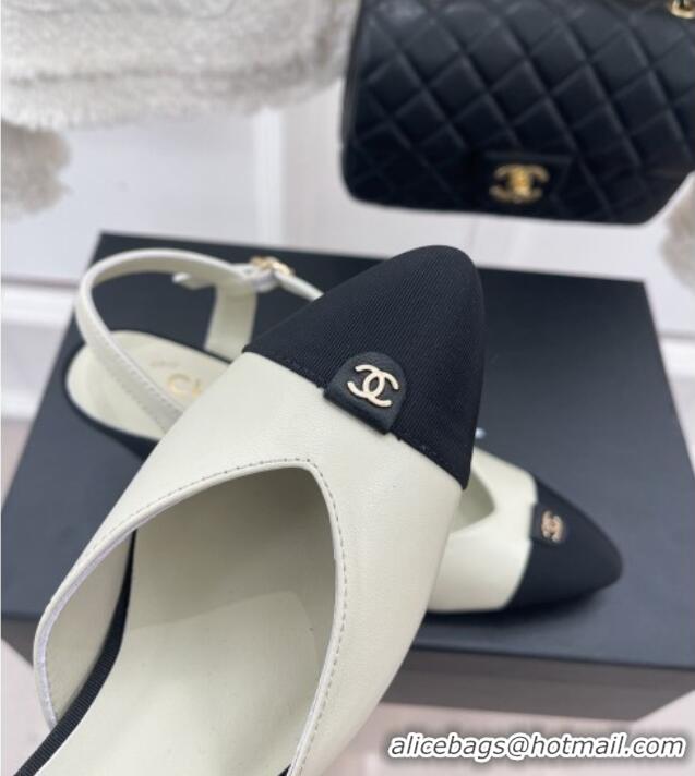 Durable Chanel Lambskin Medium Heel Sandals with CC Tag 7cm White 122244