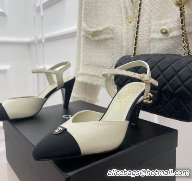 Durable Chanel Lambskin Medium Heel Sandals with CC Tag 7cm White 122244