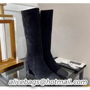 Good Product Chanel Classic Suede and Grosgrain High Boot 5cm Black 122247