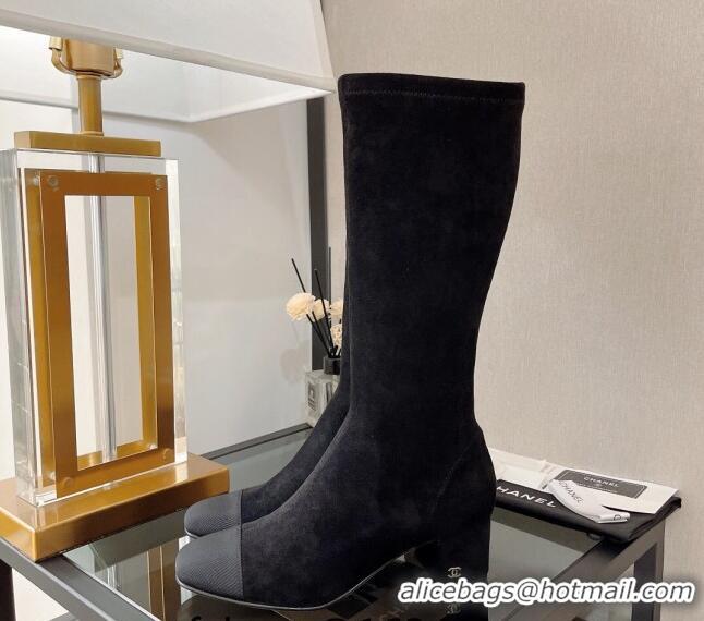 Good Product Chanel Classic Suede and Grosgrain High Boot 5cm Black 122247