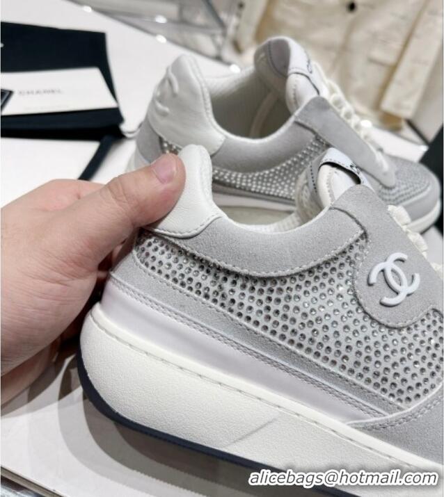 Charming Chanel Quilted Crystal Sneakers G39802 Grey