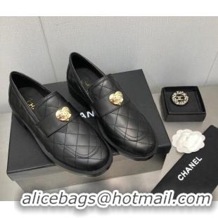 Good Quality Chanel Quilted Calfskin Loafers with Love Charm 6cm G39697 Black