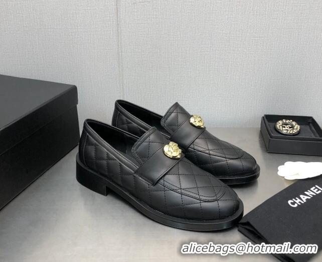 Good Quality Chanel Quilted Calfskin Loafers with Love Charm 6cm G39697 Black