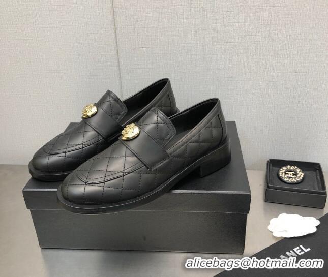 Good Quality Chanel Quilted Calfskin Loafers with Love Charm 6cm G39697 Black