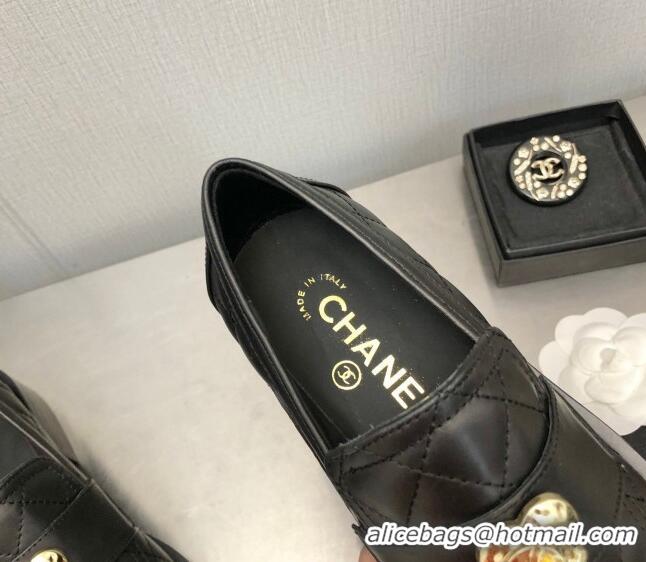 Good Quality Chanel Quilted Calfskin Loafers with Love Charm 6cm G39697 Black