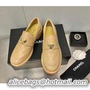 Grade Quality Chanel Quilted Calfskin Loafers with Love Charm 6cm G39697 Beige