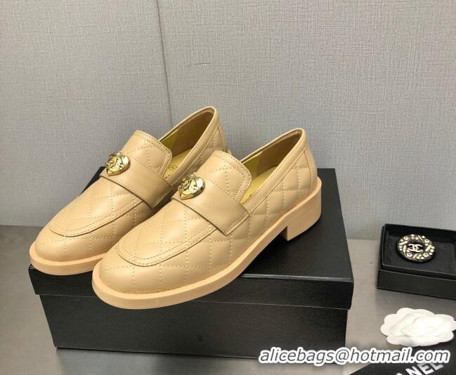 Grade Quality Chanel Quilted Calfskin Loafers with Love Charm 6cm G39697 Beige