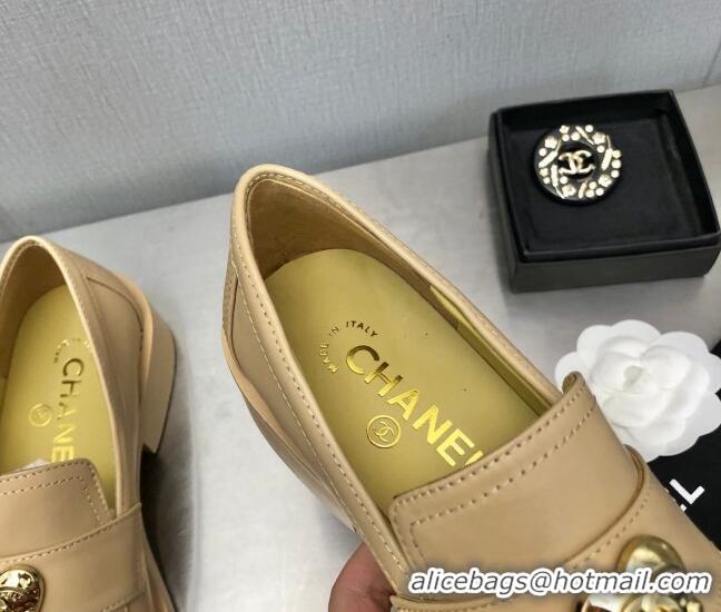 Low Price Chanel Calfskin Loafers with Love Charm 6cm G39697 Beige