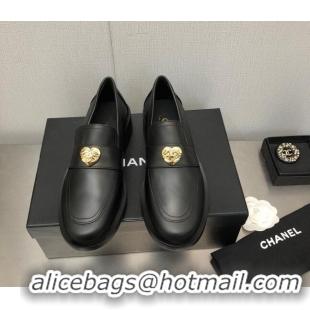 Good Quality Chanel Calfskin Loafers with Love Charm 6cm G39697 Black