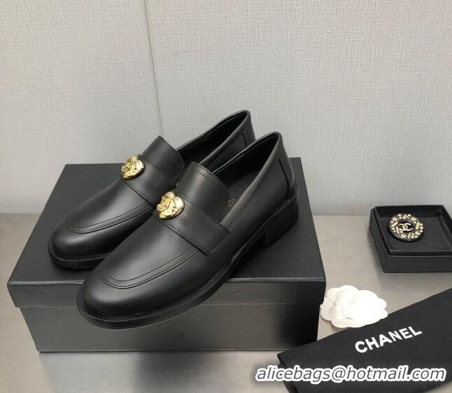 Good Quality Chanel Calfskin Loafers with Love Charm 6cm G39697 Black