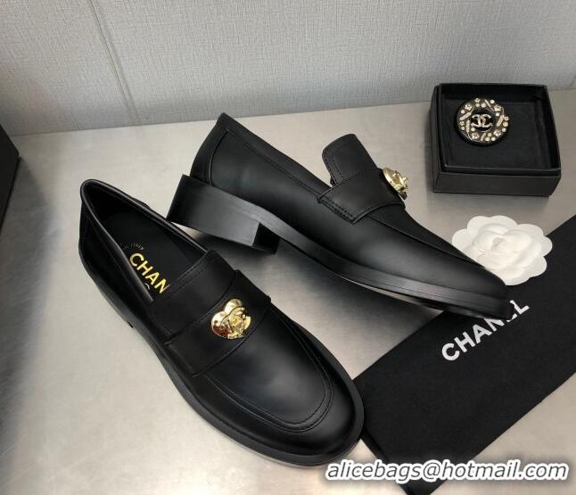 Good Quality Chanel Calfskin Loafers with Love Charm 6cm G39697 Black