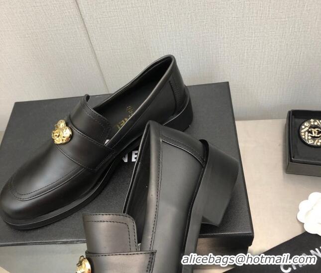 Good Quality Chanel Calfskin Loafers with Love Charm 6cm G39697 Black