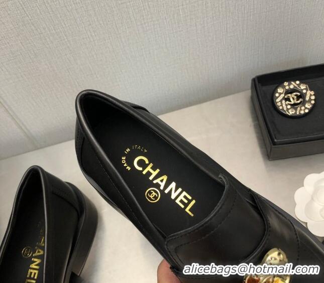 Good Quality Chanel Calfskin Loafers with Love Charm 6cm G39697 Black