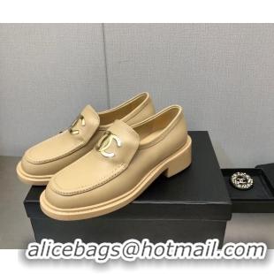 Best Product Chanel Shiny Calfskin Loafers with CC Charm 6cm G39602 Beige