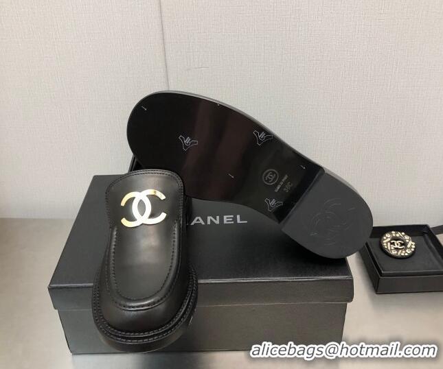 Trendy Design Chanel Shiny Calfskin Loafers with CC Charm 6cm G39602 Black 122264