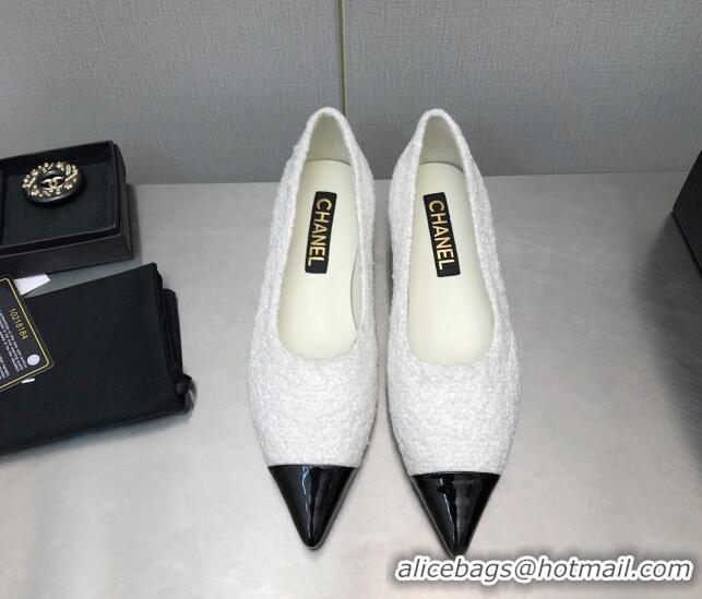 Luxurious Chanel Tweed & Patent Calfskin Pumps G39535 3.5cm White 122266