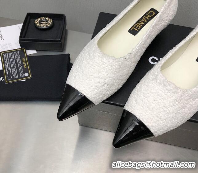 Luxurious Chanel Tweed & Patent Calfskin Pumps G39535 3.5cm White 122266