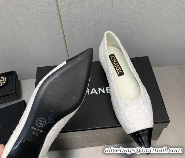 Luxurious Chanel Tweed & Patent Calfskin Pumps G39535 3.5cm White 122266