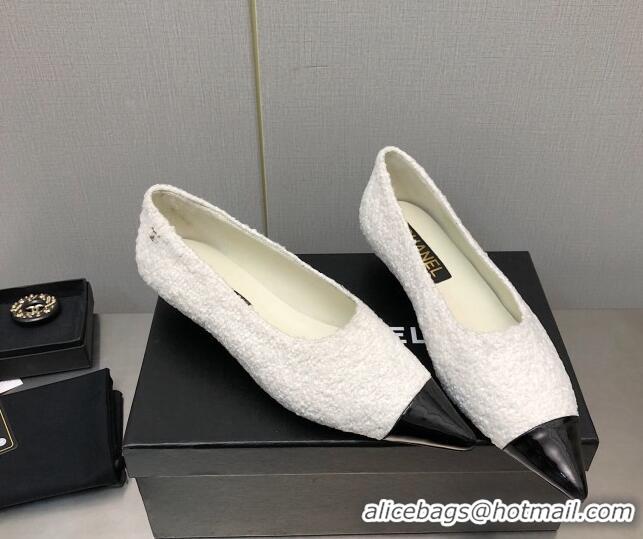 Luxurious Chanel Tweed & Patent Calfskin Pumps G39535 3.5cm White 122266