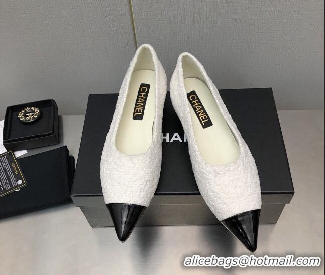 Luxurious Chanel Tweed & Patent Calfskin Pumps G39535 3.5cm White 122266