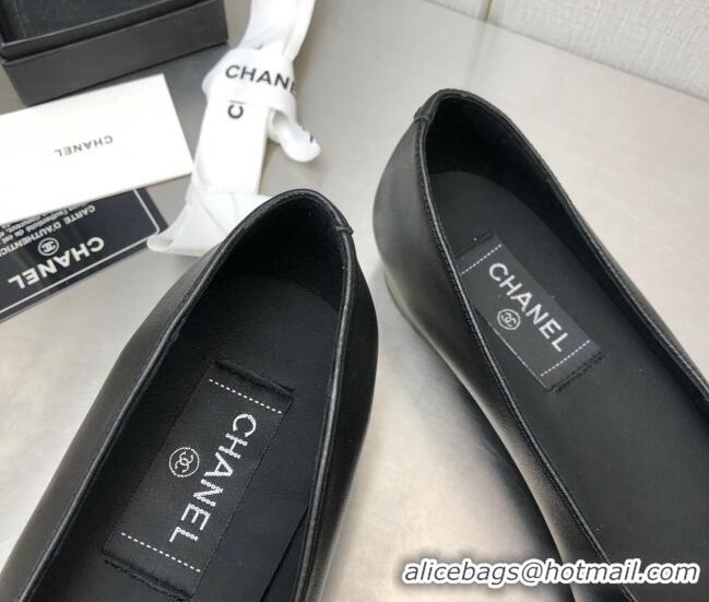 Stylish Chanel Lambskin & Grosgrain Ballerinas with Crystal CC Black 122270