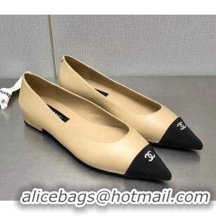 Cheap Price Chanel Lambskin & Grosgrain Ballerinas with Crystal CC Beige 122271