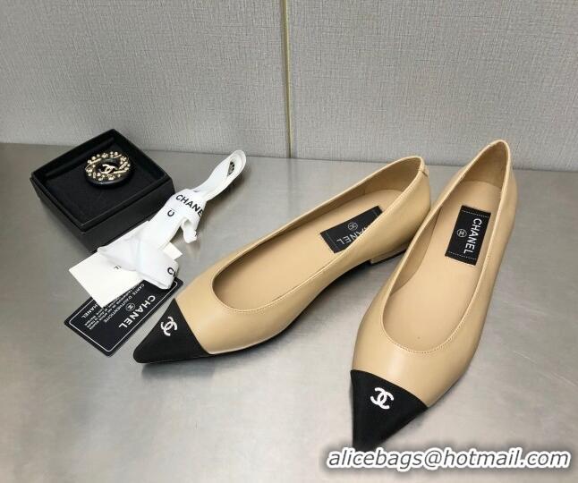 Cheap Price Chanel Lambskin & Grosgrain Ballerinas with Crystal CC Beige 122271