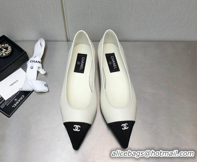 Purchase Chanel Lambskin & Grosgrain Ballerinas with Crystal CC White 122272