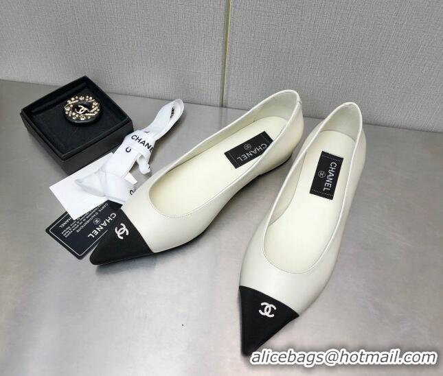 Purchase Chanel Lambskin & Grosgrain Ballerinas with Crystal CC White 122272