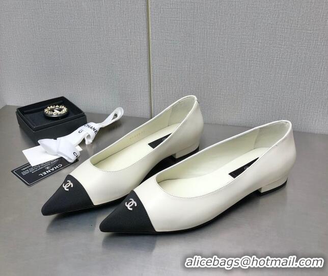 Purchase Chanel Lambskin & Grosgrain Ballerinas with Crystal CC White 122272