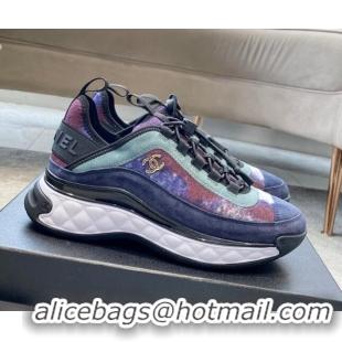 Popular Style Chanel Fabric & Suede Sneakers G35617 Purple/Dark Blue/Gray 122273