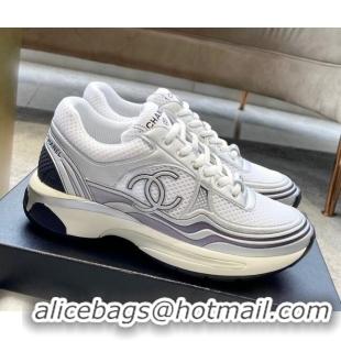 Discount Chanel Mesh & Laminated Leather Sneakers G39792 White/Silver 122276