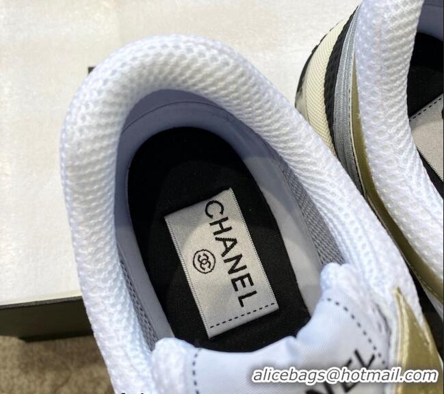 Best Price Chanel Mesh & Laminated Leather Sneakers G39792 White/Gold 122277