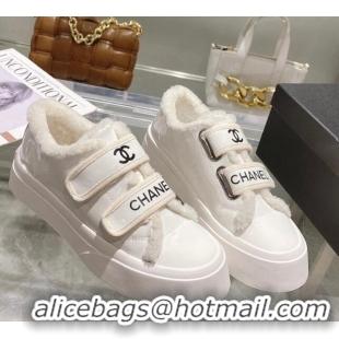 Classic Hot Chanel Patent Leather and Wool Sneakers White 122280