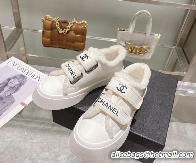 Classic Hot Chanel Patent Leather and Wool Sneakers White 122280