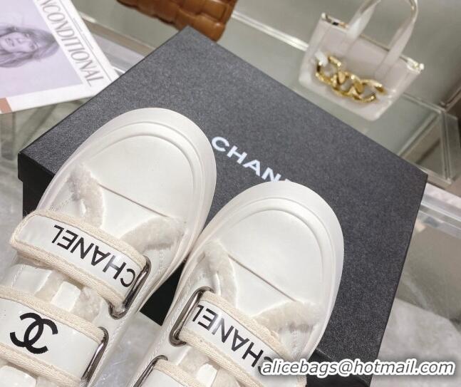 Classic Hot Chanel Patent Leather and Wool Sneakers White 122280