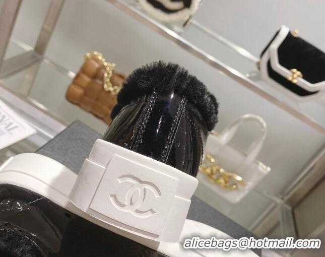 Sophisticated Chanel Patent Leather and Wool Sneakers Black 122281