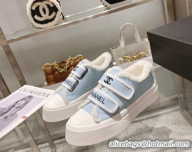 Hot Style Chanel Patent Leather and Wool Sneakers Blue 122282