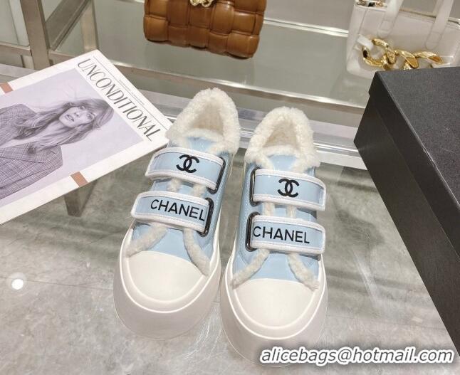 Hot Style Chanel Patent Leather and Wool Sneakers Blue 122282