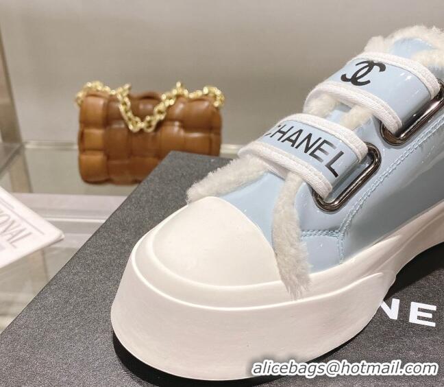 Hot Style Chanel Patent Leather and Wool Sneakers Blue 122282