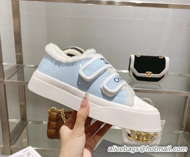 Hot Style Chanel Patent Leather and Wool Sneakers Blue 122282