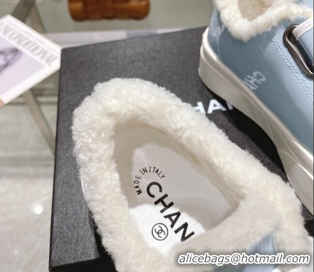 Hot Style Chanel Patent Leather and Wool Sneakers Blue 122282