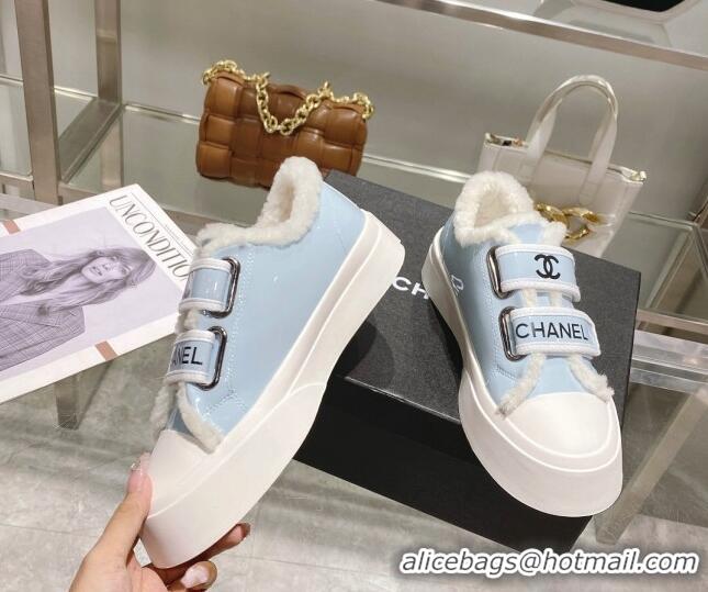 Hot Style Chanel Patent Leather and Wool Sneakers Blue 122282